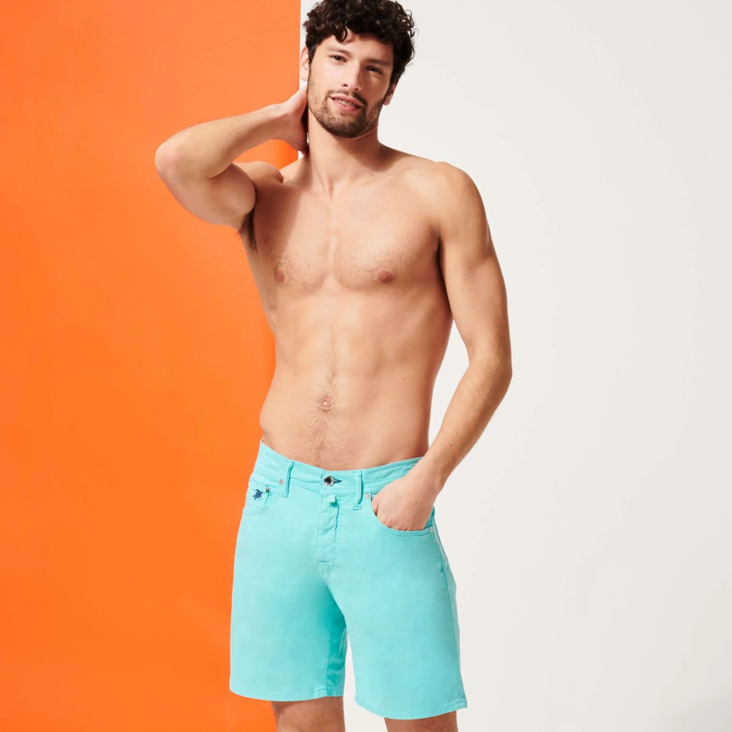 Homme Vilebrequin Bermudas Et Shorts^Bermuda En Coton Satine 5 Poches Homme Uni
