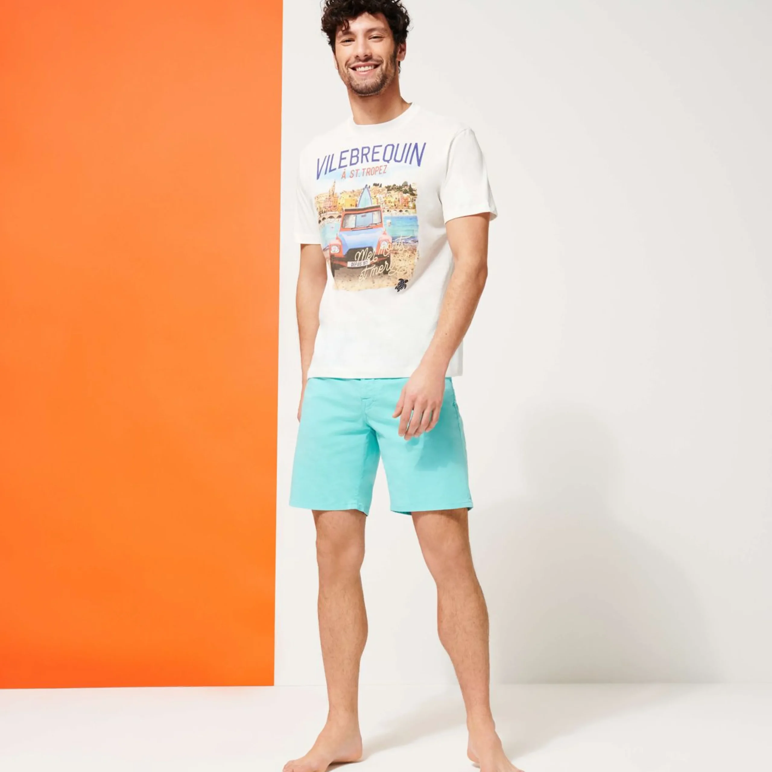 Homme Vilebrequin Bermudas Et Shorts^Bermuda En Coton Satine 5 Poches Homme Uni