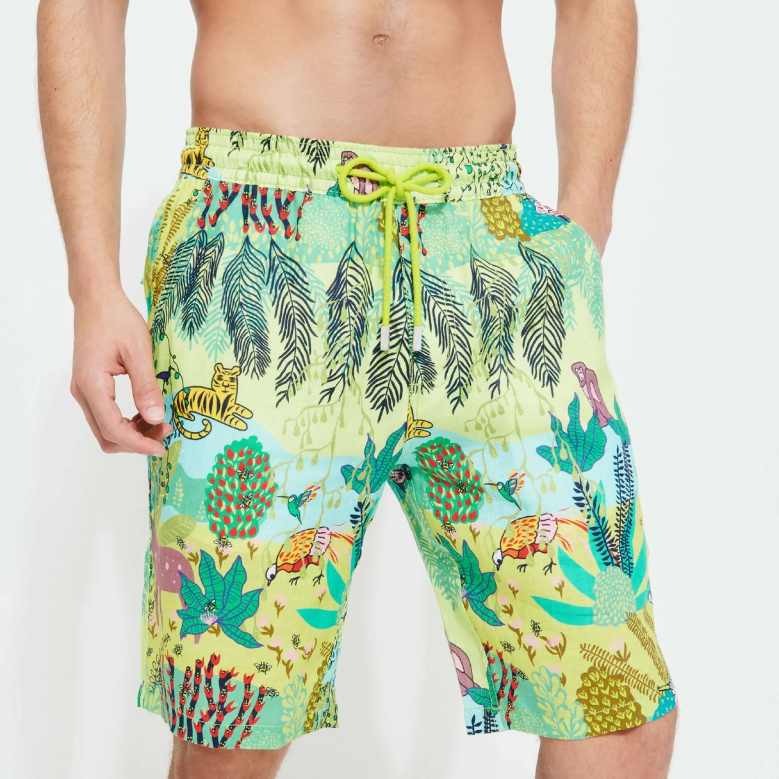 Homme Vilebrequin Bermudas Et Shorts^Bermuda En Lin Homme Imprime Jungle Rousseau