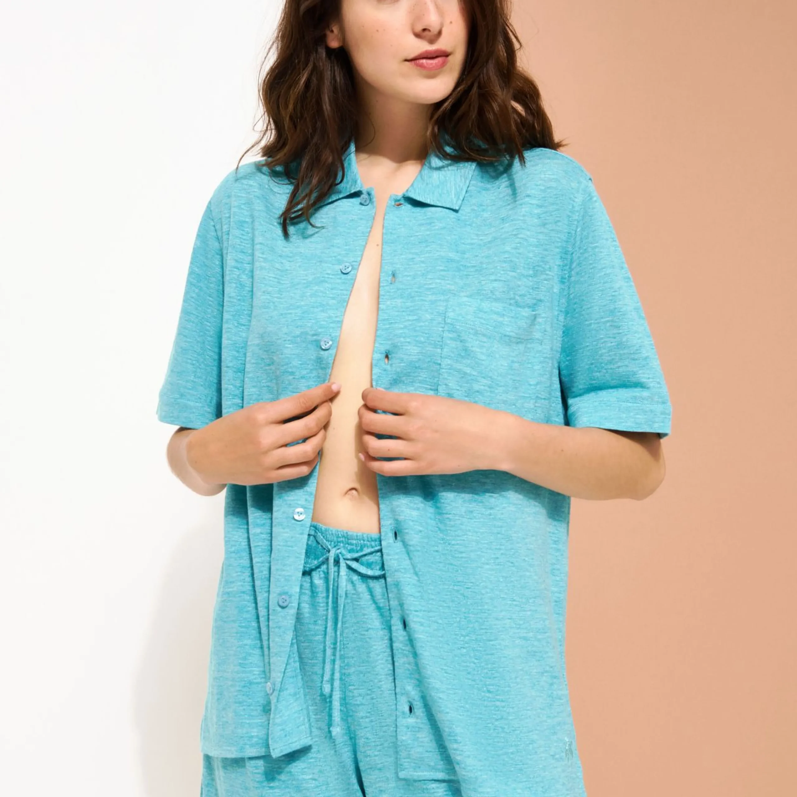 Femme Vilebrequin Chemises^Chemise Bowling En Jersey De Lin Unisexe Unie