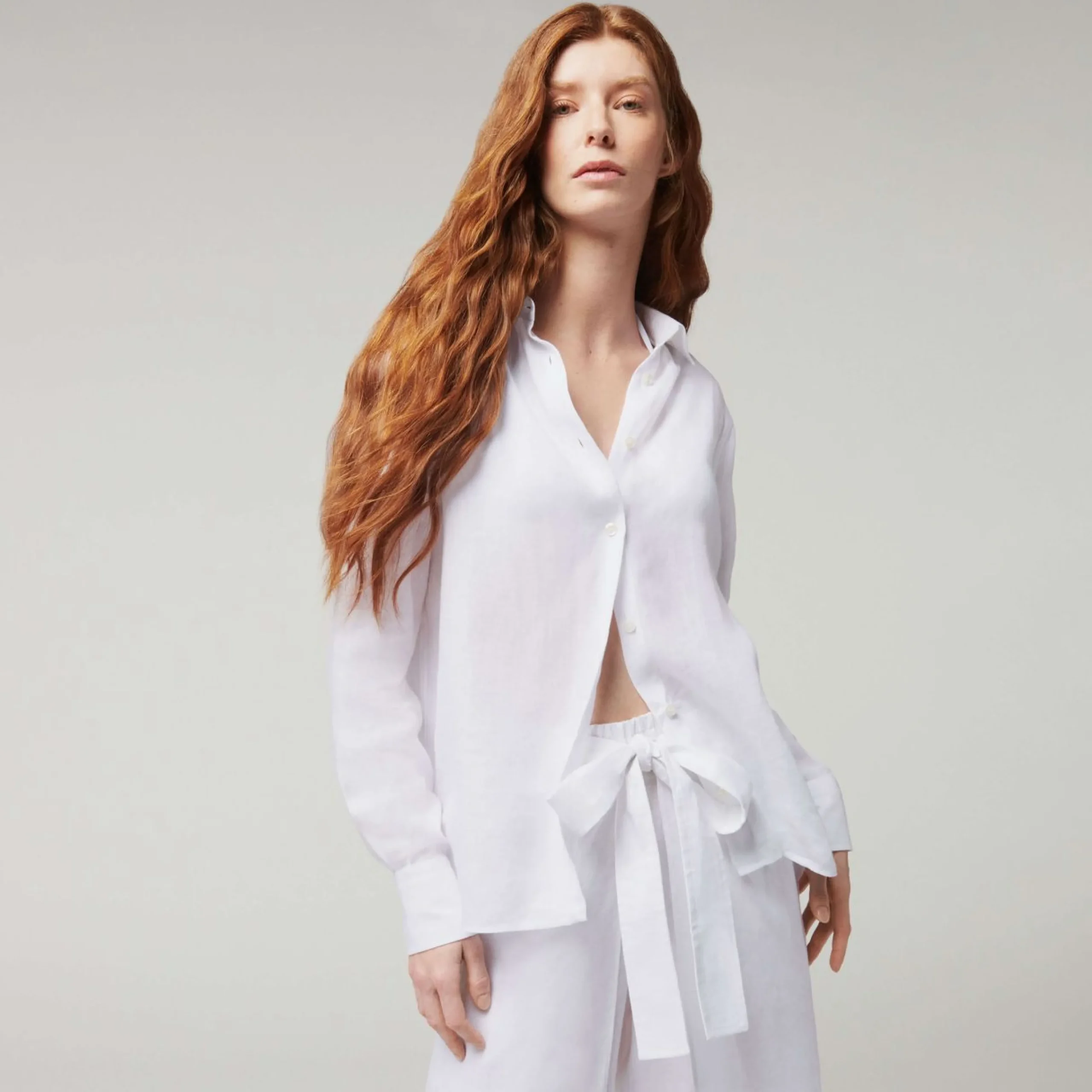 Femme Vilebrequin Robes^Chemise En Lin Blanc Femme Unie- X Angelo Tarlazzi