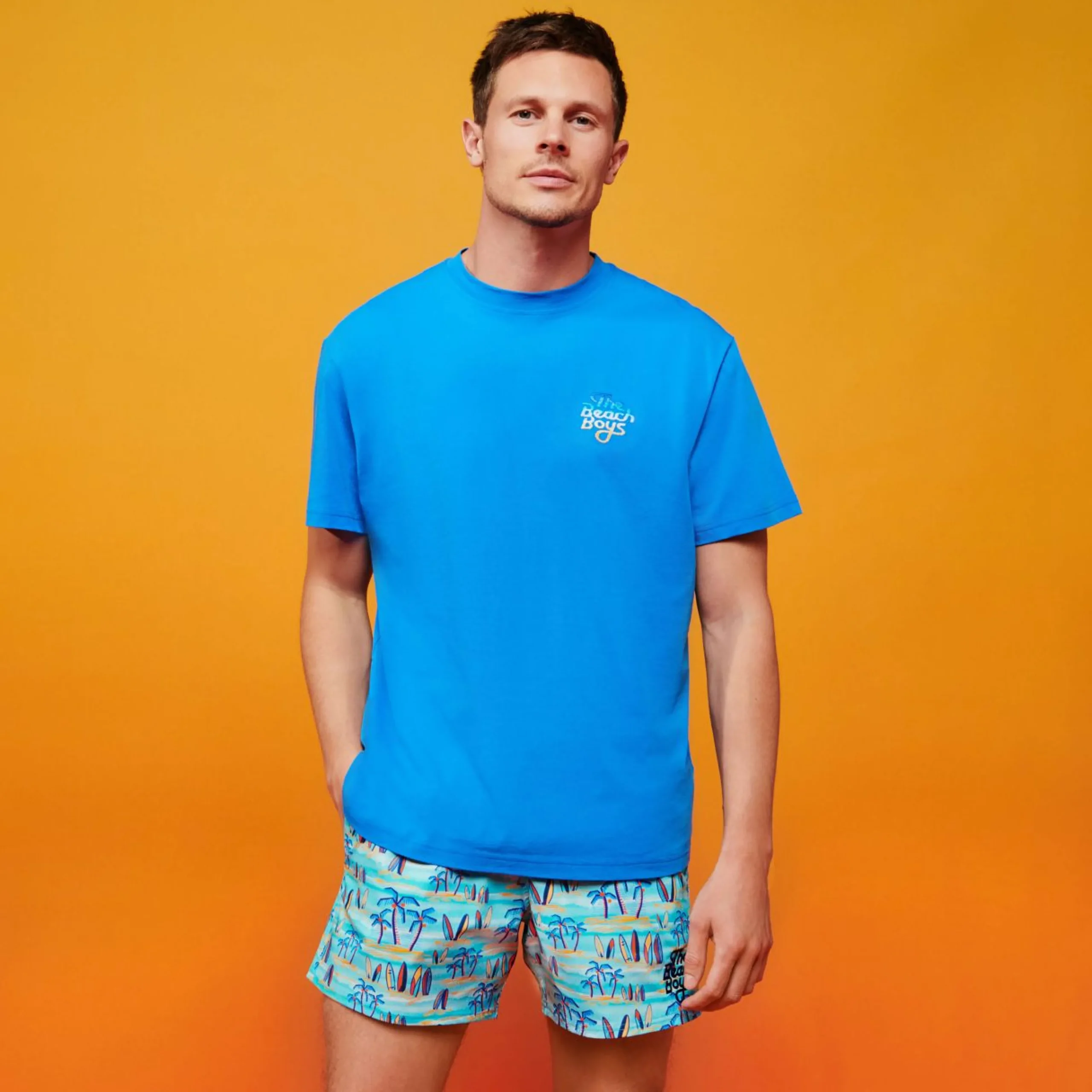 Homme Vilebrequin Le Stretch^Maillot De Bain Court Stretch Homme Palms & Surfs - X The Beach Boys