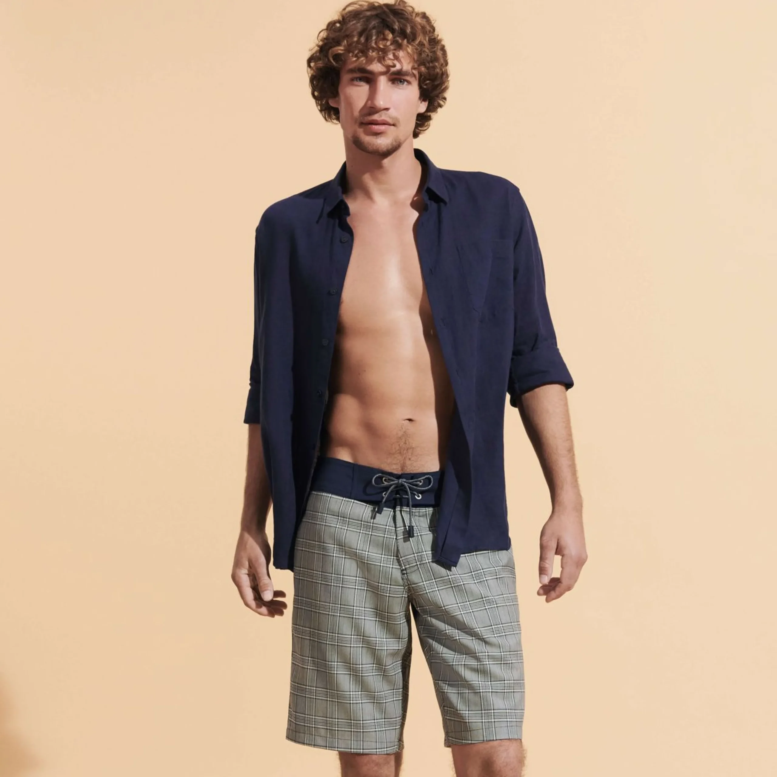 Homme Vilebrequin Le Long^Maillot De Bain Long En Laine Merinos Homme Prince De Galles