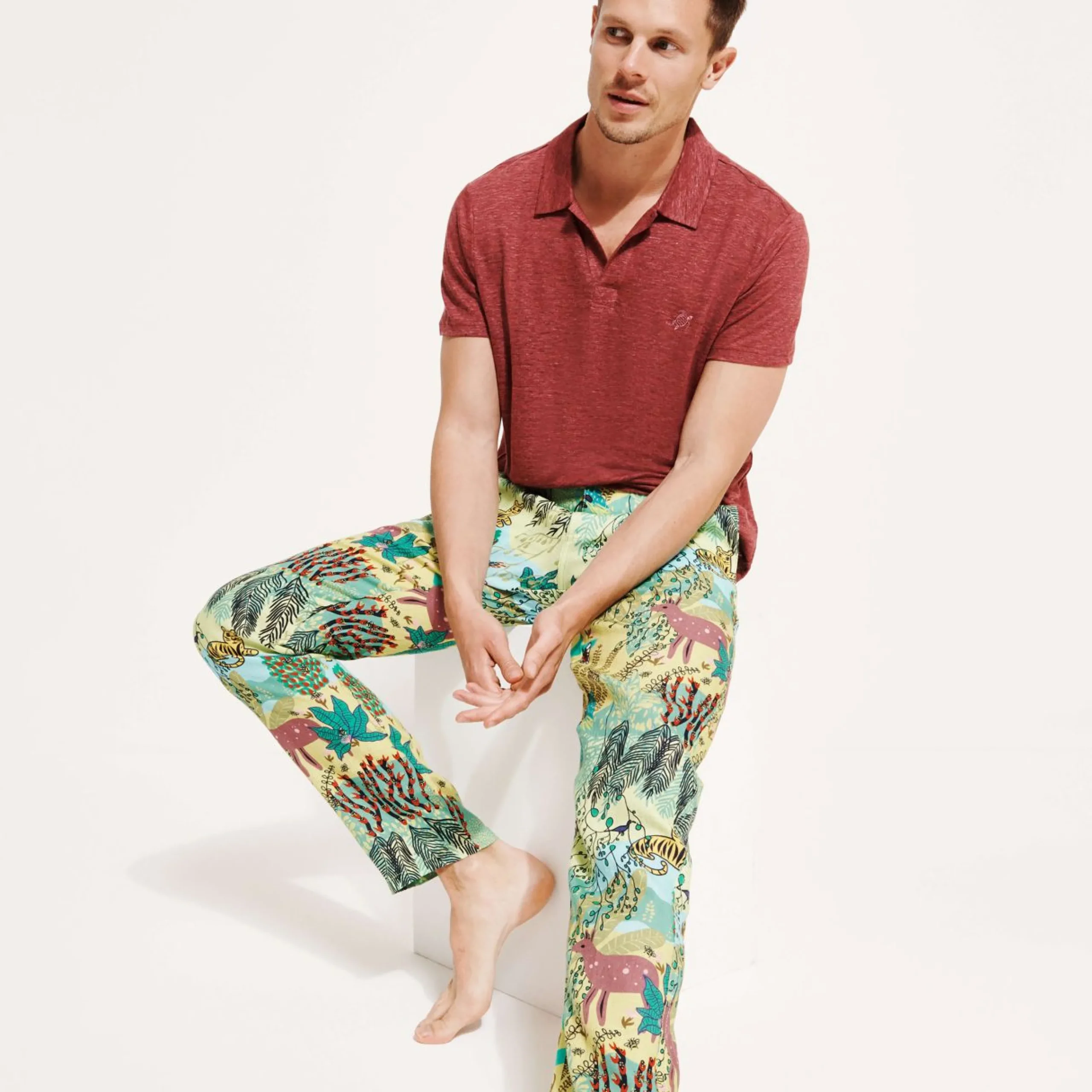 Homme Vilebrequin Pantalons^Pantalon En Lin Imprime Homme Jungle Rousseau