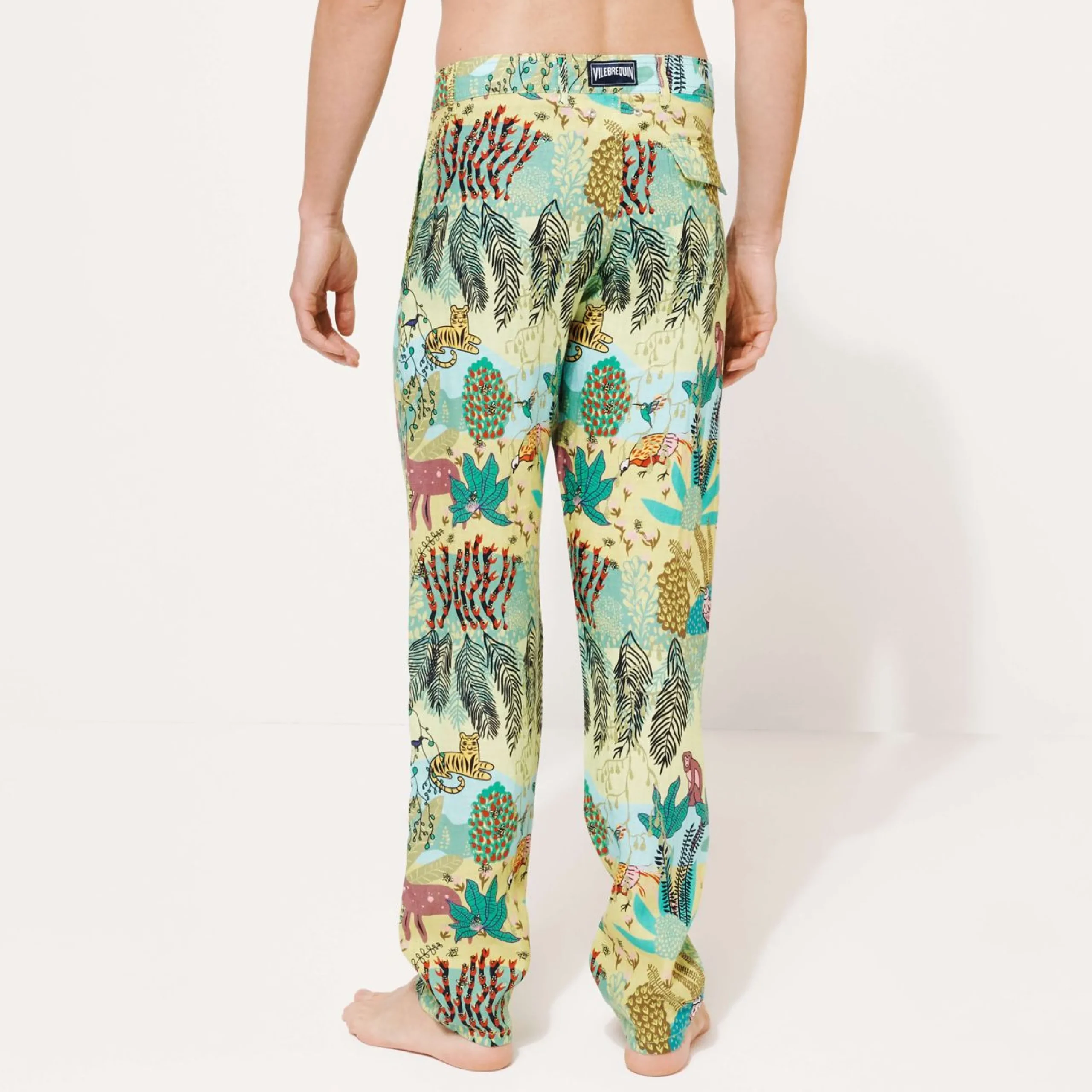 Homme Vilebrequin Pantalons^Pantalon En Lin Imprime Homme Jungle Rousseau