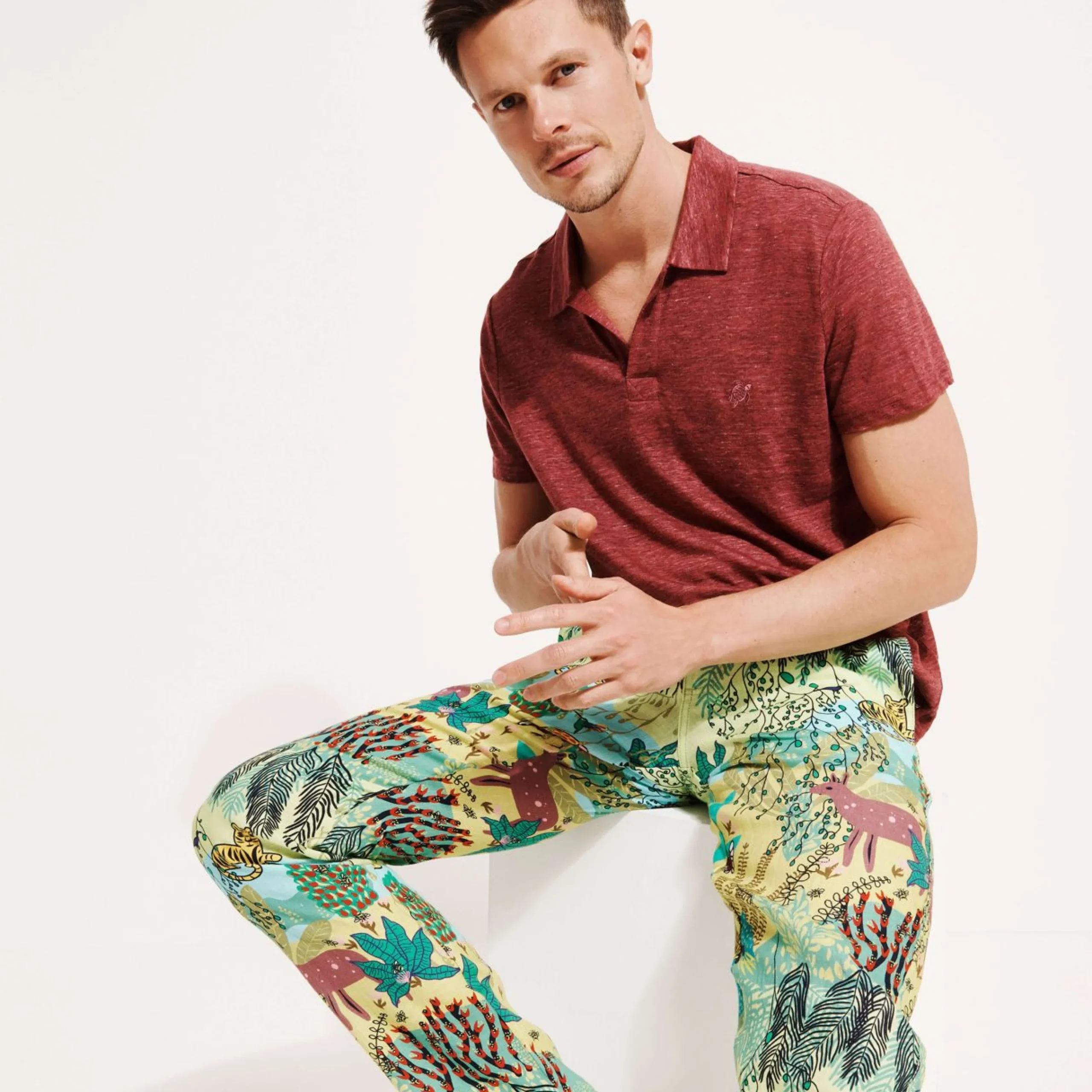 Homme Vilebrequin Pantalons^Pantalon En Lin Imprime Homme Jungle Rousseau
