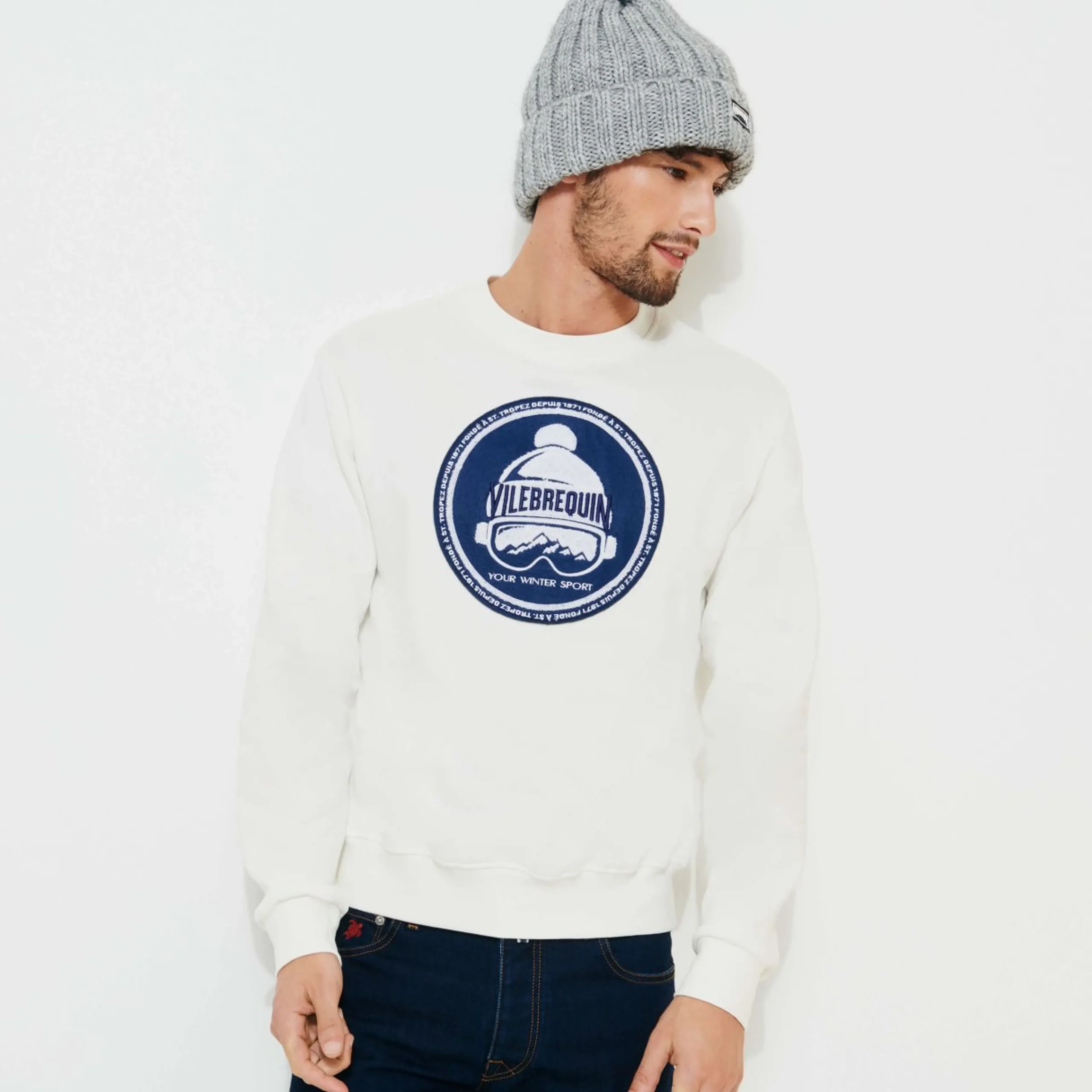 Homme Vilebrequin Sweats^Pull Col Rond En Coton Logo Eponge Homme
