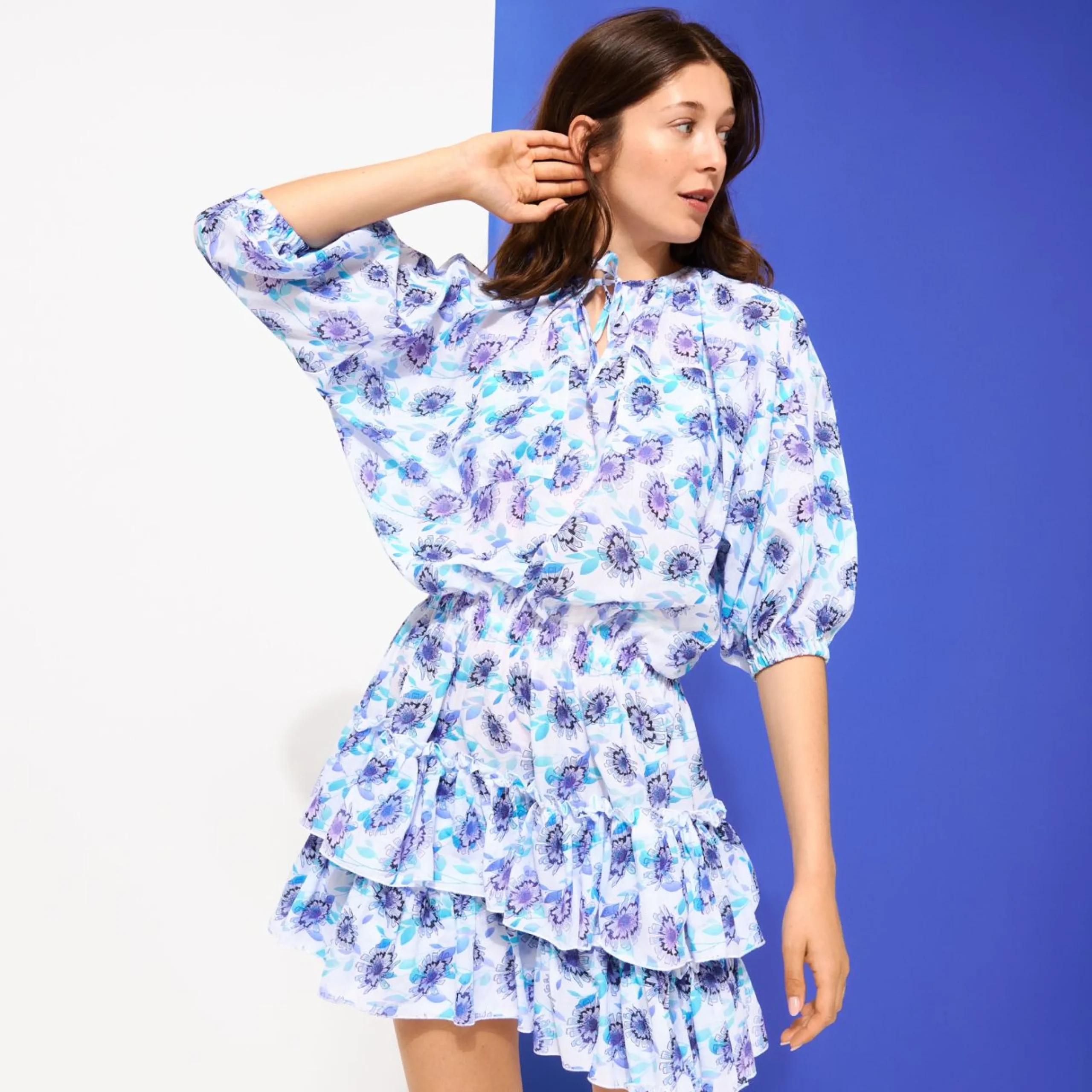 Femme Vilebrequin Robes^Robe Courte A Volants En Coton Femme Flash Flowers