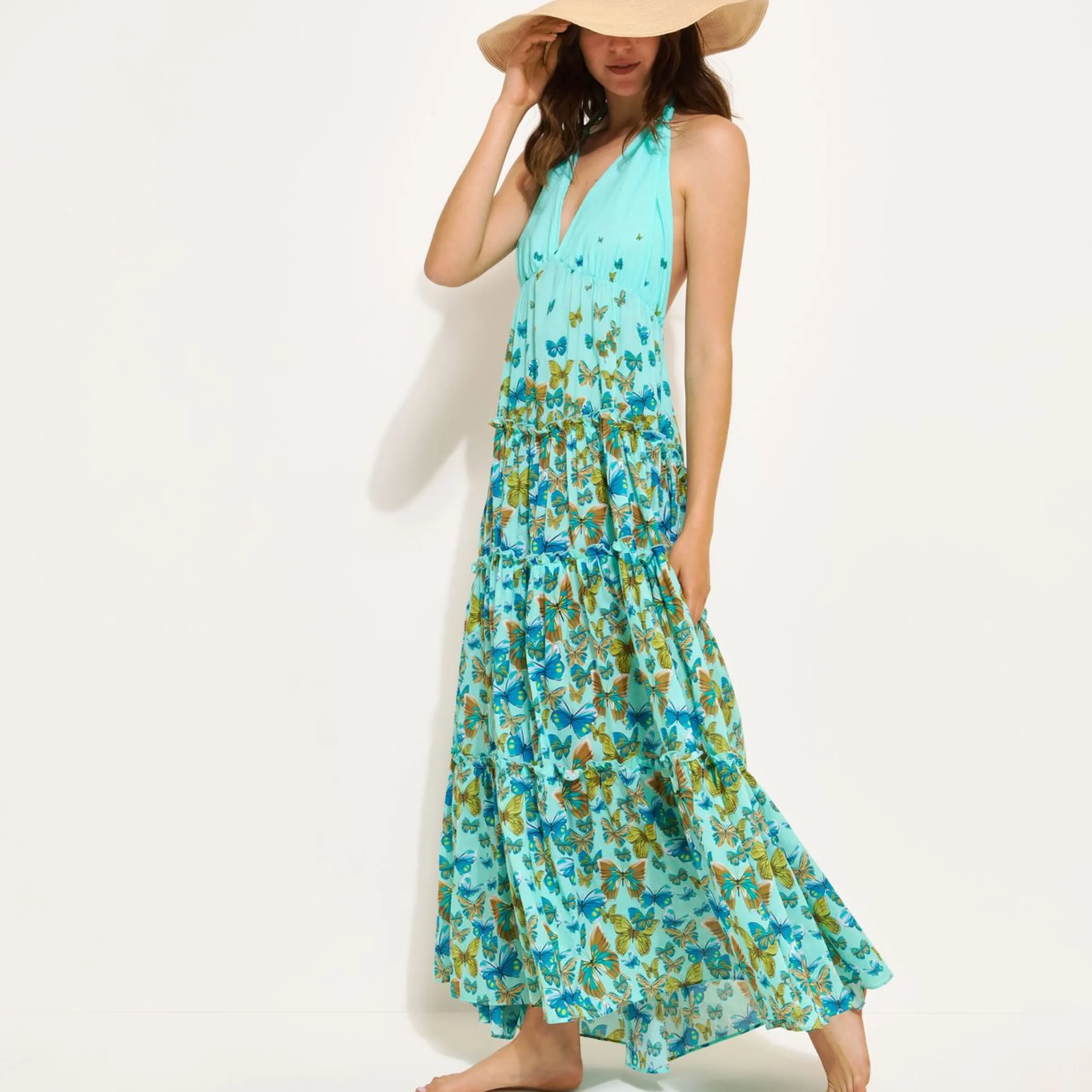 Femme Vilebrequin Robes^Robe Longue Dos Nu En Coton Femme Butterflies