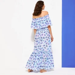Femme Vilebrequin Robes^Robe Longue En Coton Col Bardot Femme Flash Flowers