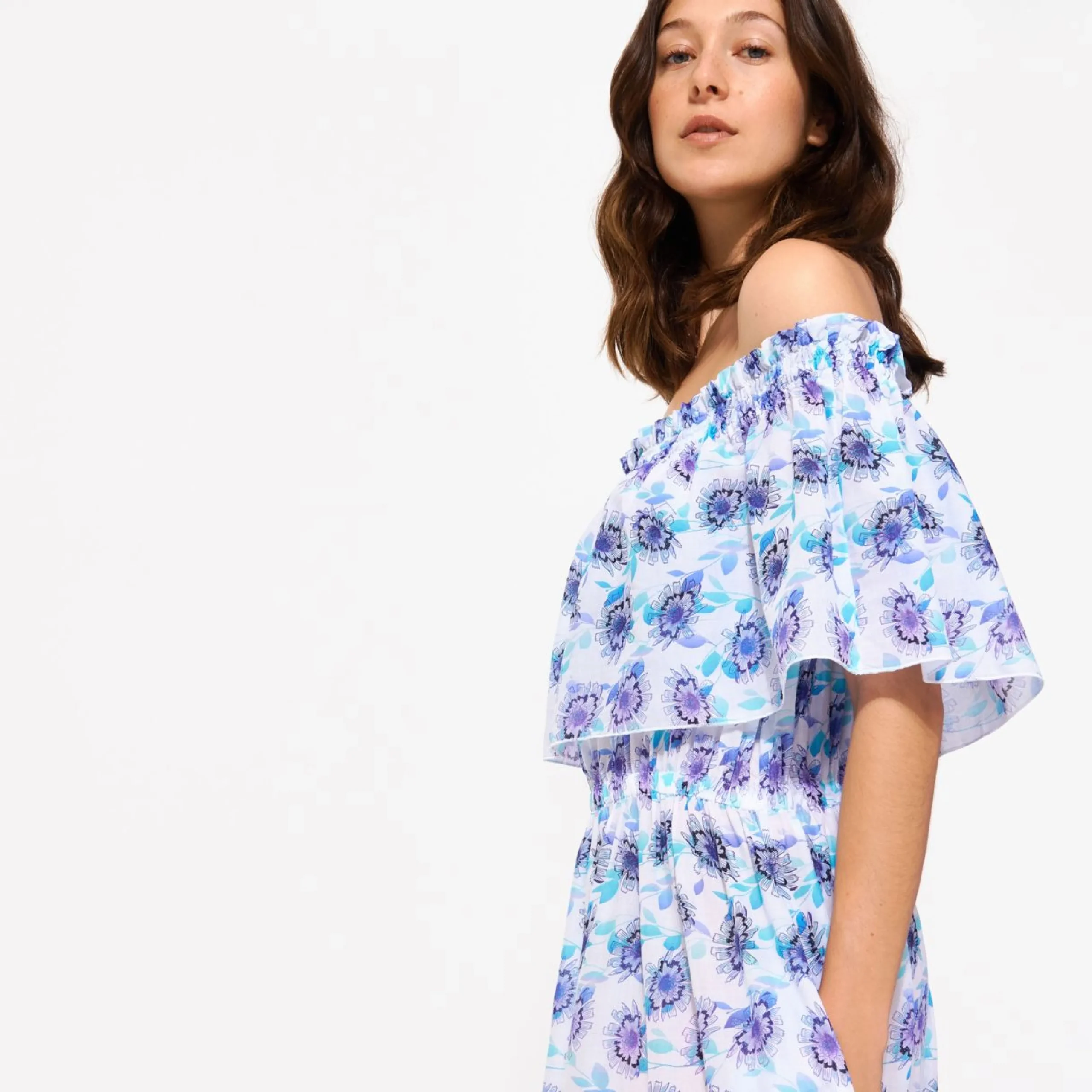 Femme Vilebrequin Robes^Robe Longue En Coton Col Bardot Femme Flash Flowers