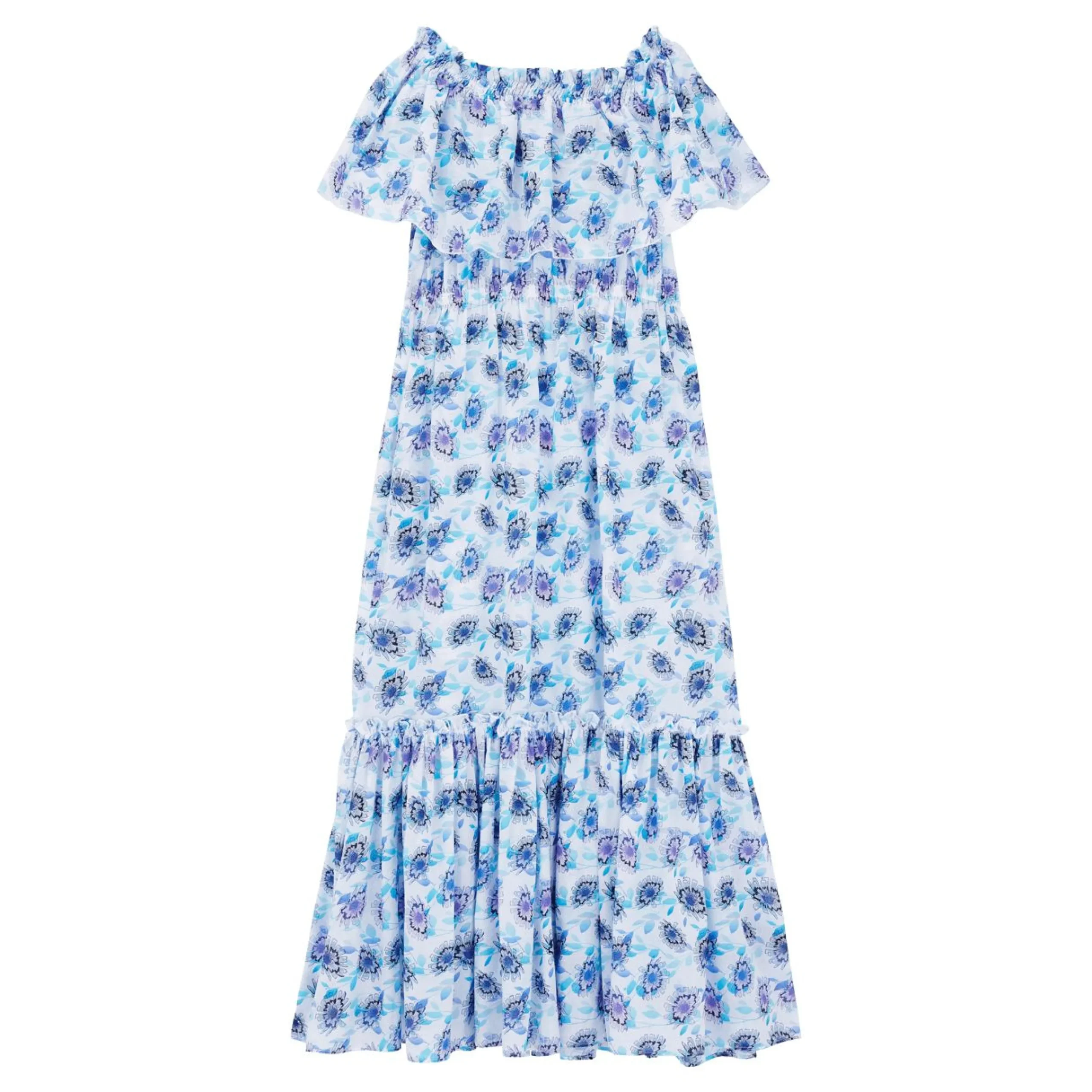 Femme Vilebrequin Robes^Robe Longue En Coton Col Bardot Femme Flash Flowers