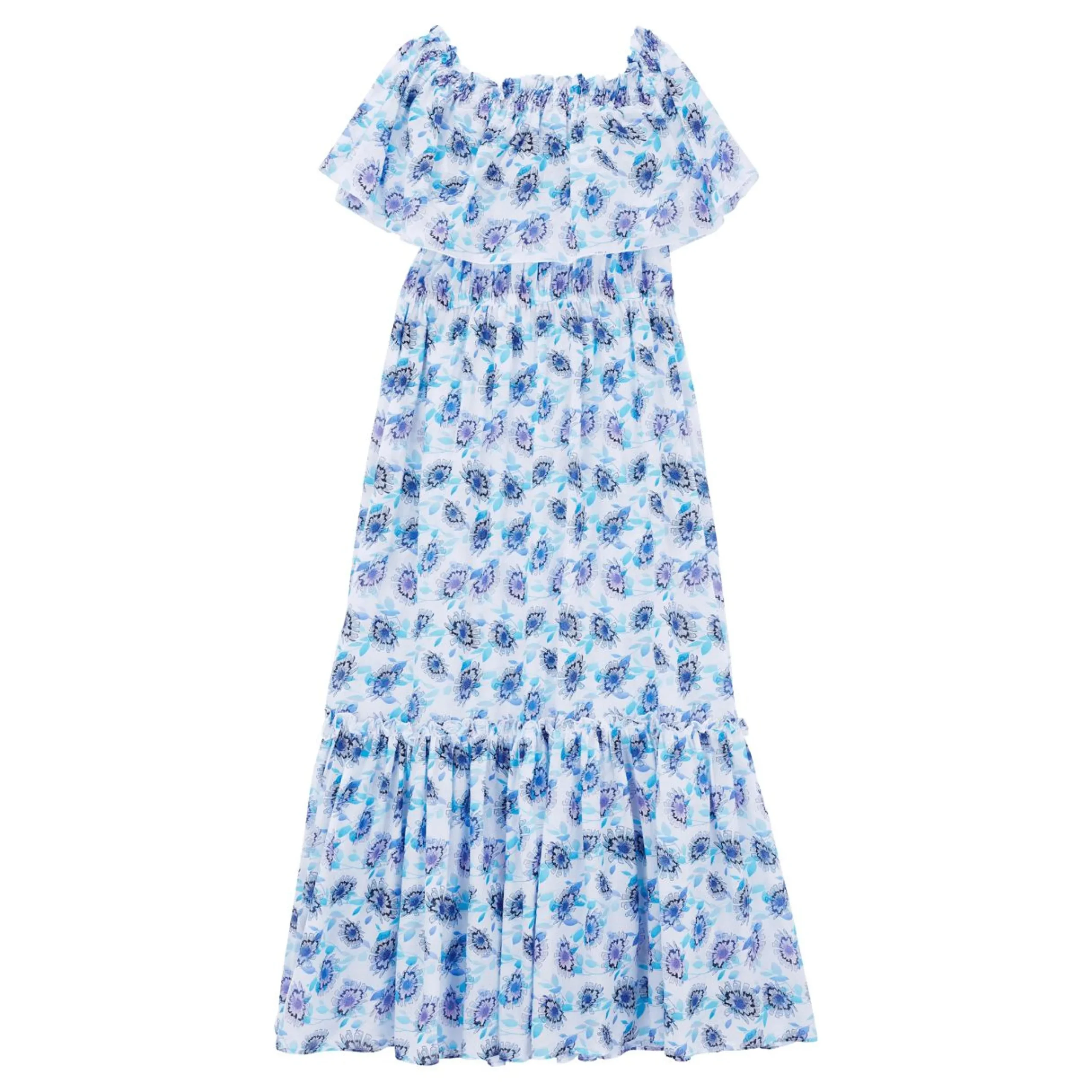Femme Vilebrequin Robes^Robe Longue En Coton Col Bardot Femme Flash Flowers