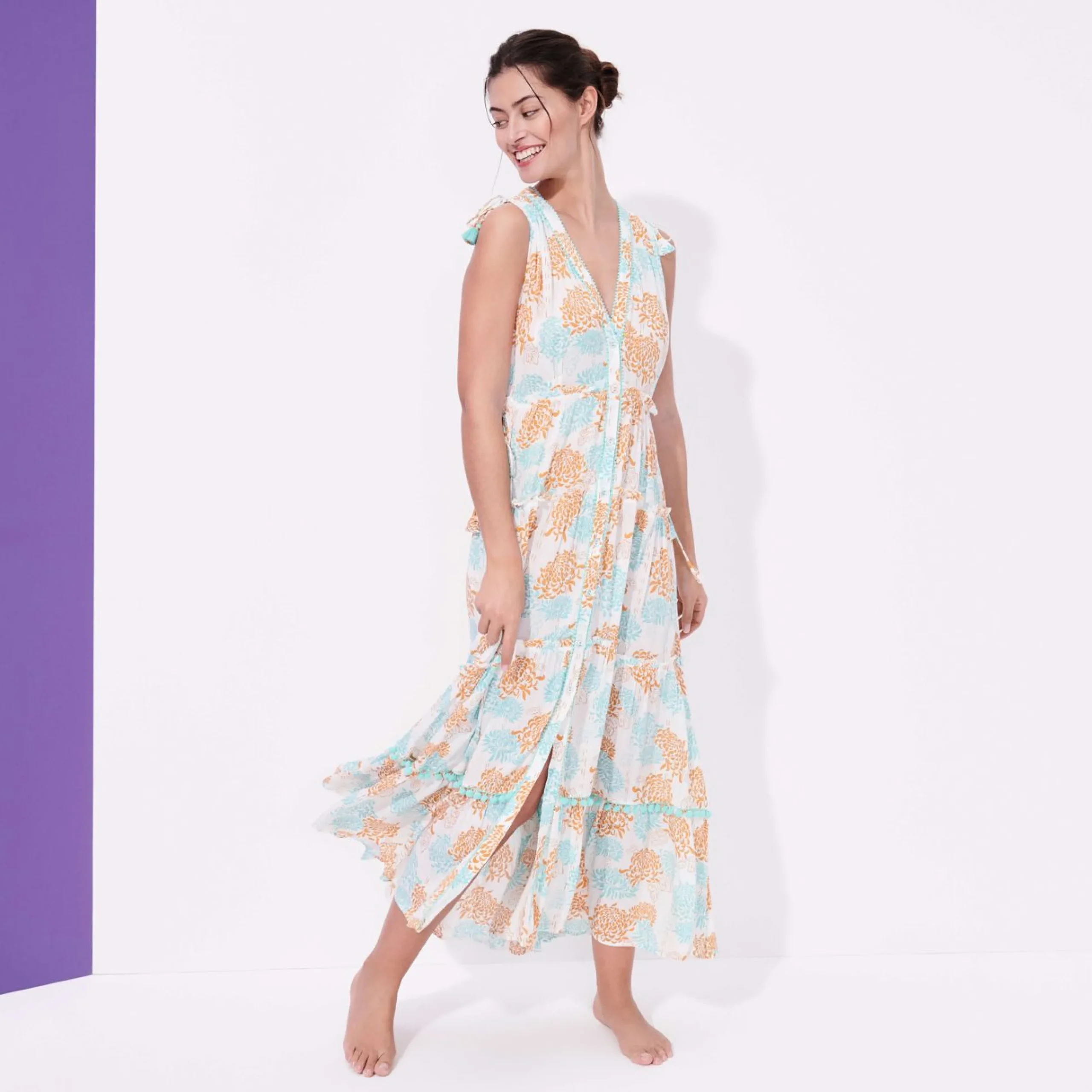 Femme Vilebrequin Robes^Robe Longue Femme Iridescent Flowers Of Joy- X Poupette St Barth