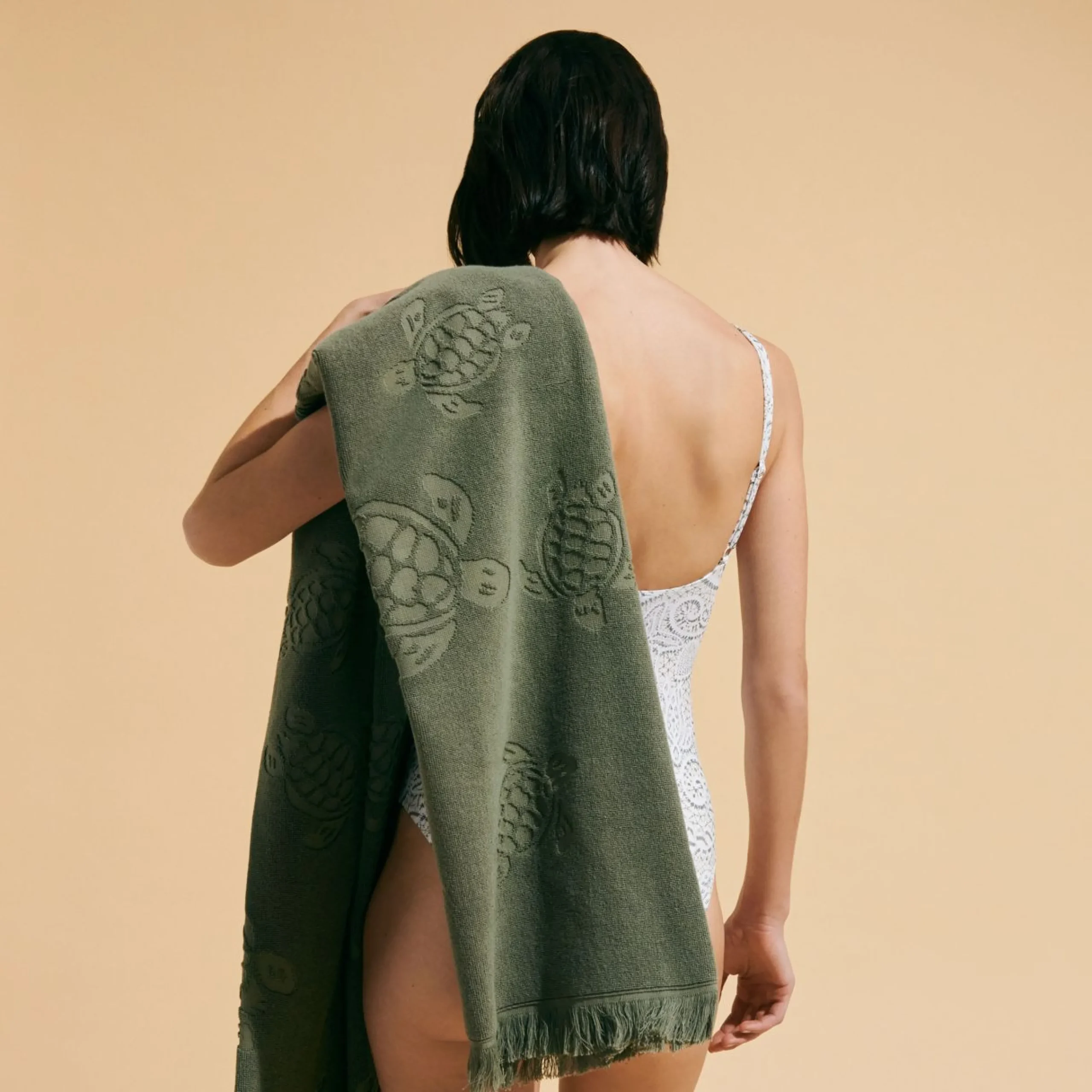 Fille Vilebrequin Ponchos Et Serviettes^Serviette De Plage Fouta Uni En Coton Biologique Jacquard Tortues