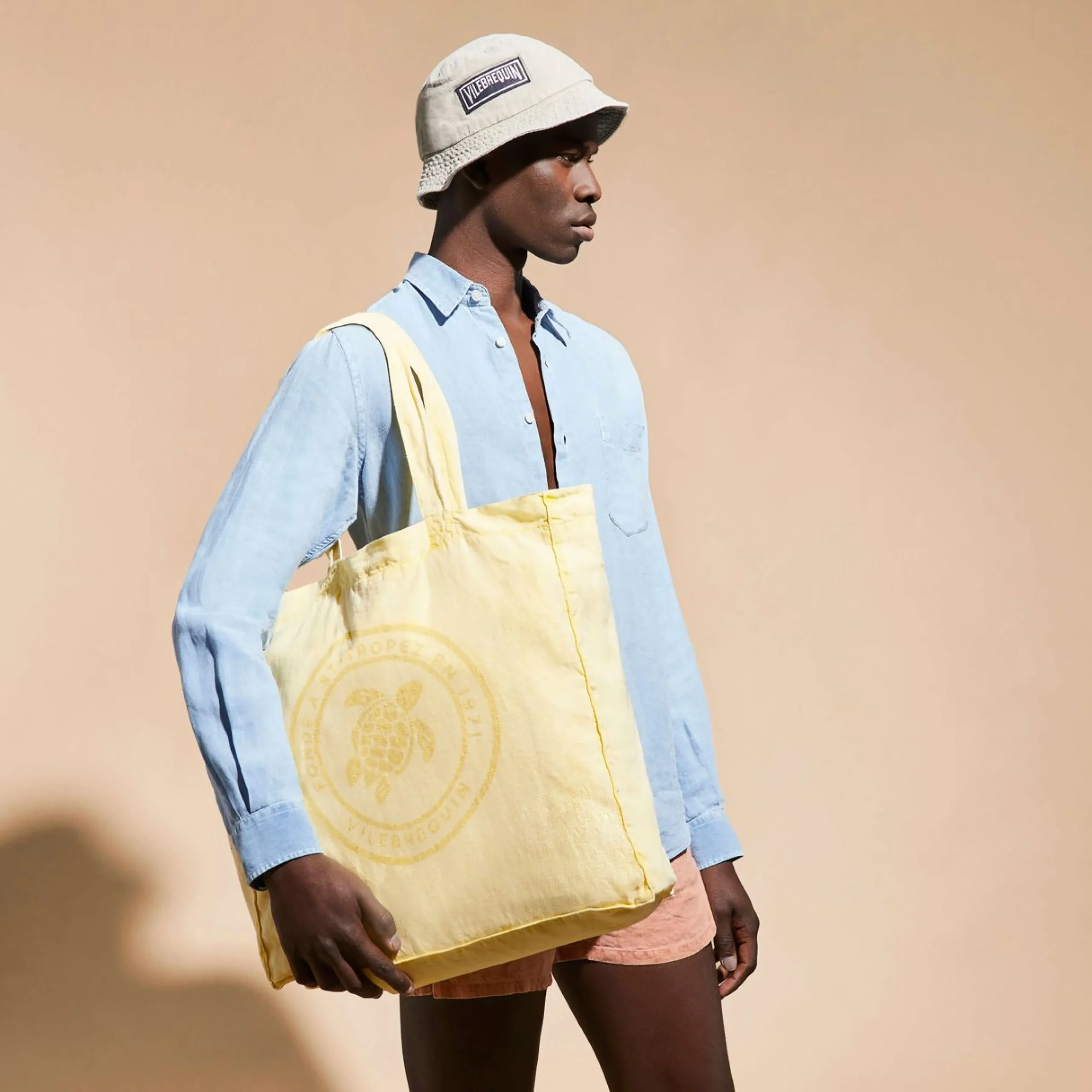 Homme Vilebrequin Sacs De Plage Et Pochettes^Tote Bag En Lin Imprime Tortue Teinture Minerale